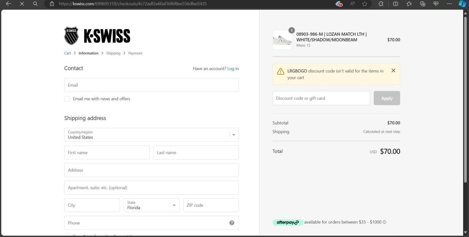 How to apply K-Swiss coupon code
